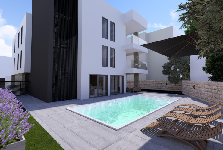 Задар, Петрчане, роскошные апартаменты с бассейном и садом в 30 метрах от моря